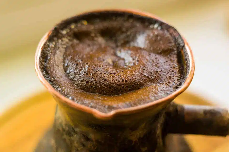crema on Turkish coffee, cezve for Turkish coffee, ibrik for Turkish coffee