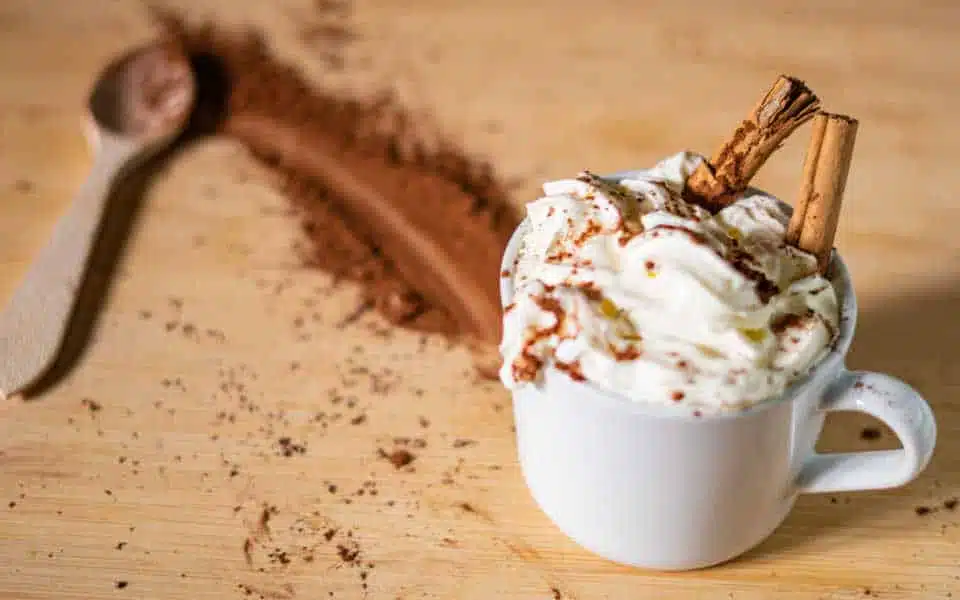 Viennese coffee with cocoa, coffee with whipped cream, coffee with heavy whipping cream