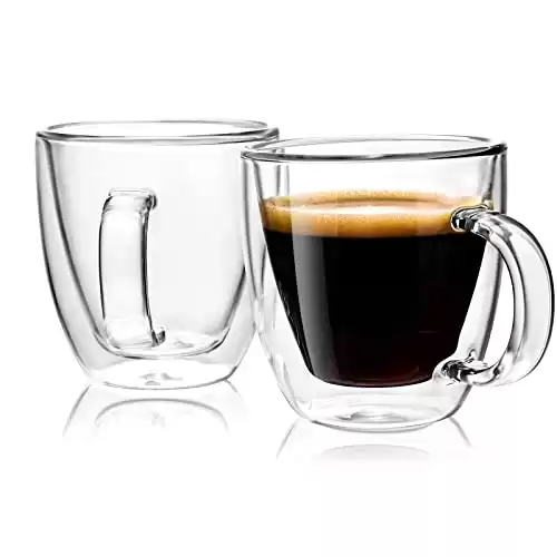 Stylusella Double Wall Glass Coffee Mugs - 5oz - Set of 2
