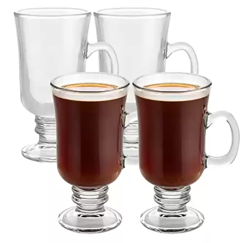 Glass Irish Coffee Mugs – 4 Pack – 8oz Clear Glass