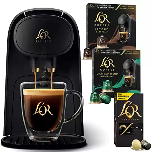 The LOR Barista System with 20 LOR Coffee Capsules and 10 Espresso Pods