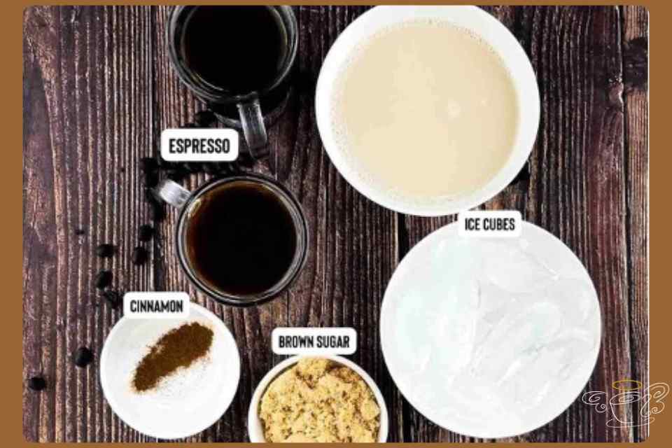 an overhead shot of brown sugar shaken espresso ingredients