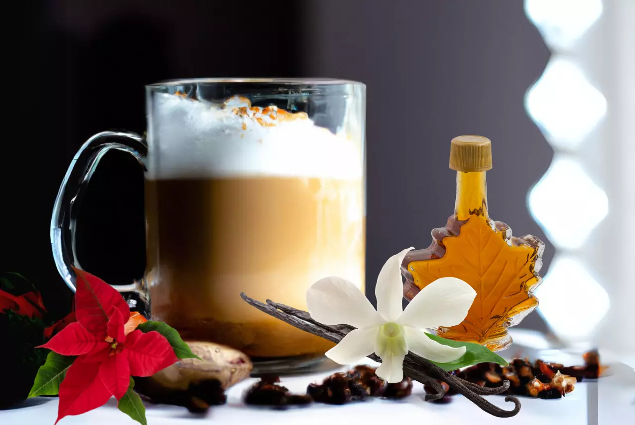 Festive Blonde Bliss, coffee with maple syrup, Christmas coffee, holiday coffee